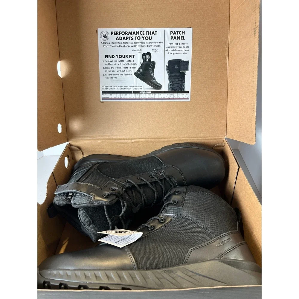 BD BDX6 Tactical‎ Boots Black Leather Waterproof Side Zip Work NIB Men 15